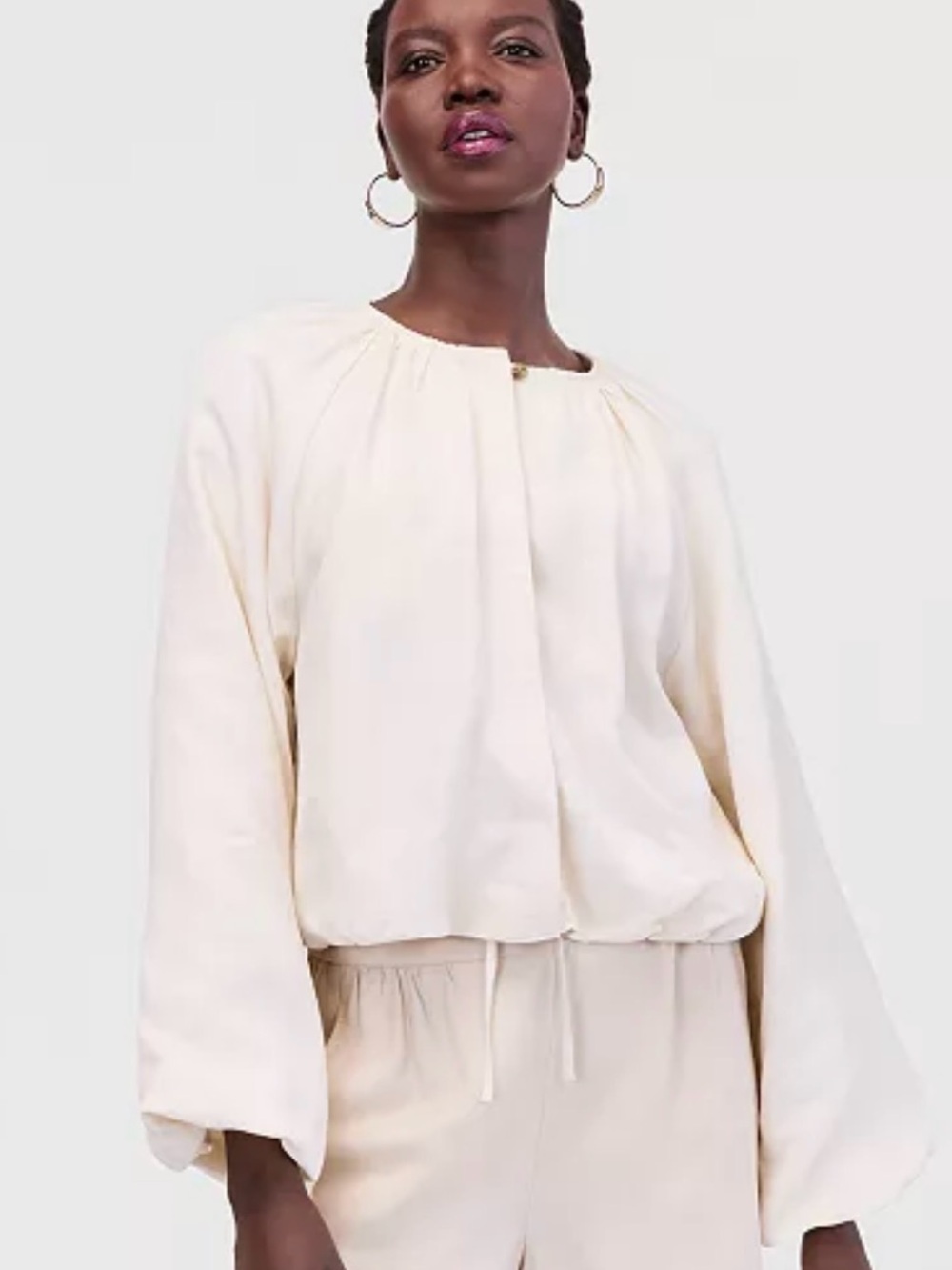 INC International Concept Blouson-Sleeve Cropped Cream Jacket Size Small